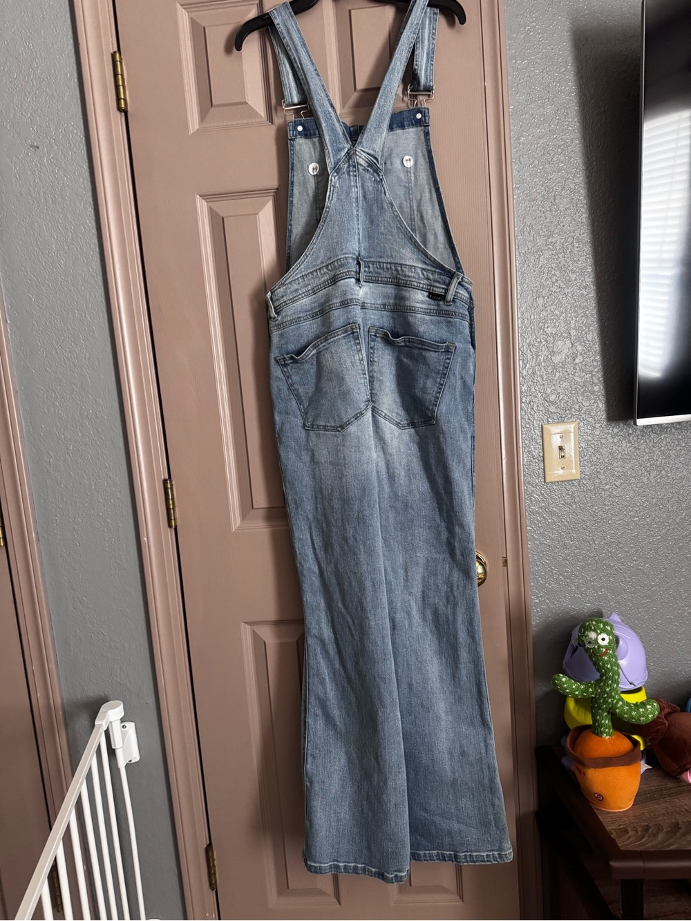 Light Blue Denim Overall Jumpsuit with Straight Leg - Picture 3 of 6